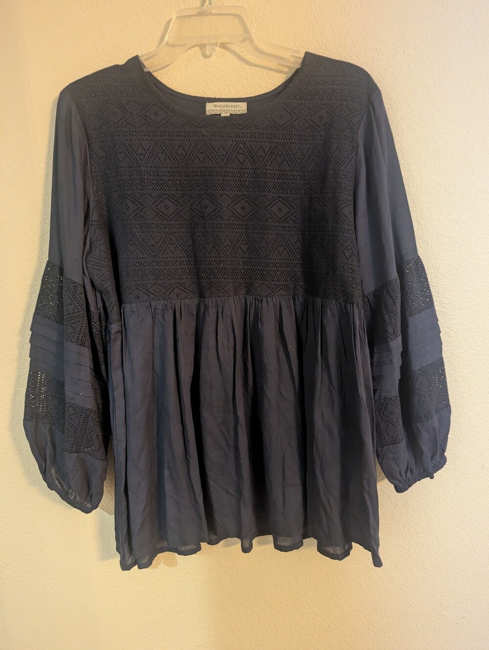 Cost Plus World Market Navy Blue Boho Peasant Tunic Top